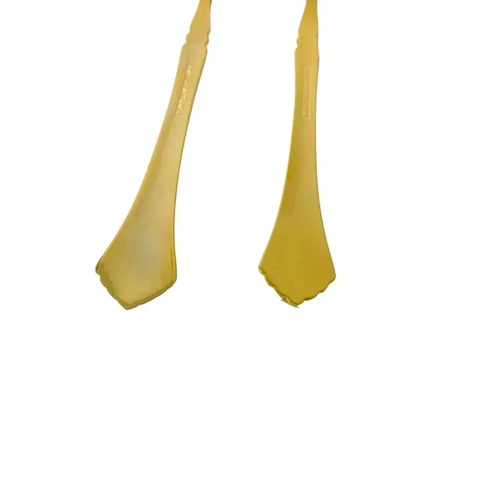 Gold Electroplate Vintage Sugar Spoons Set of 2 Scalloped 6.5 Inch